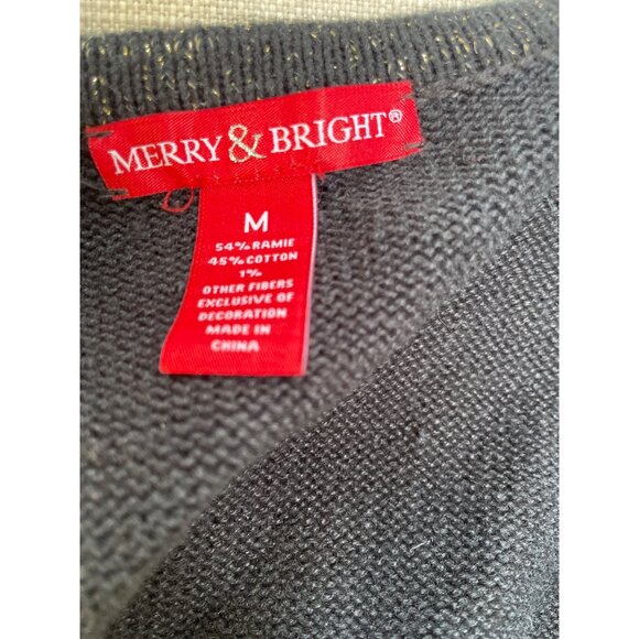 Merry & Bright Womens Medium Sleeveless Black Knit Vest Festive Floral Embroider - Picture 5 of 8